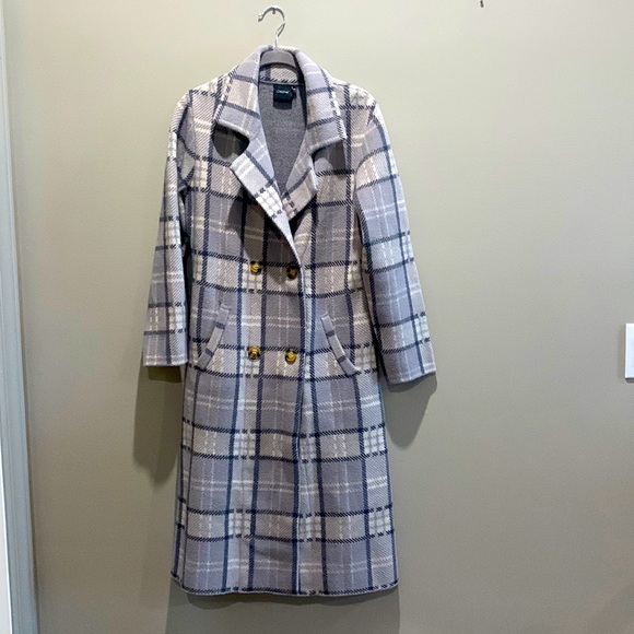 Long grey plaid sweater coat - Picture 1 of 4